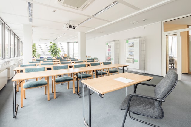 Empty classroom ready for security training